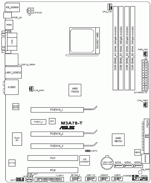  ASUS M3A78-T задняя панель 