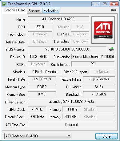 Biostar TA785GE-128M GPU over