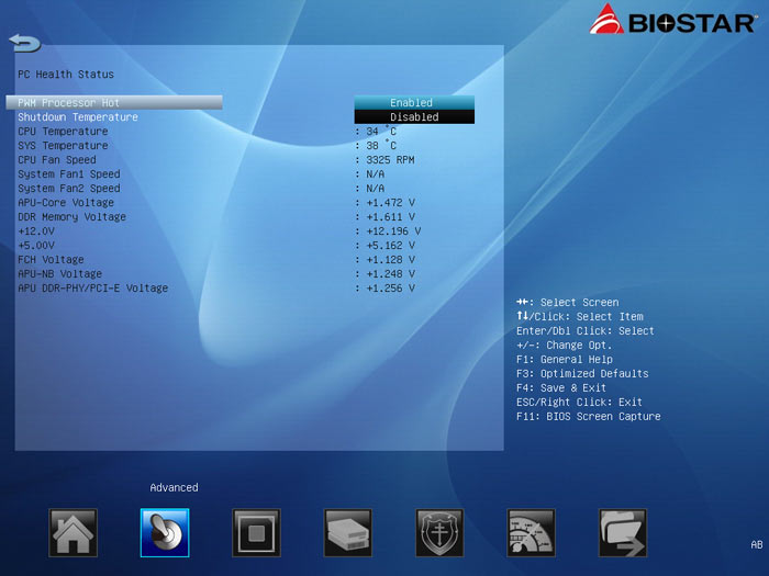Biostar Hi-Fi A85X системный мониторинг 1