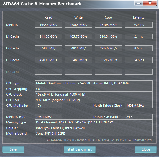 Sony VAIO Fit 15A multi-flip system information: CPU cache and memory 