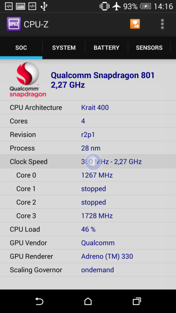  HTC One M8 system information: CPU cores 