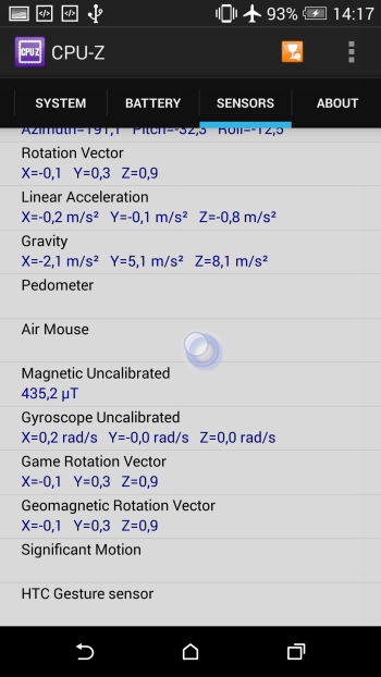  HTC One M8 system information: sensors 