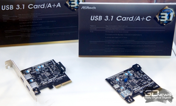  Платы расширения ASRock с двумя USB 3.1 Type-A или с Type-A + Type-C 