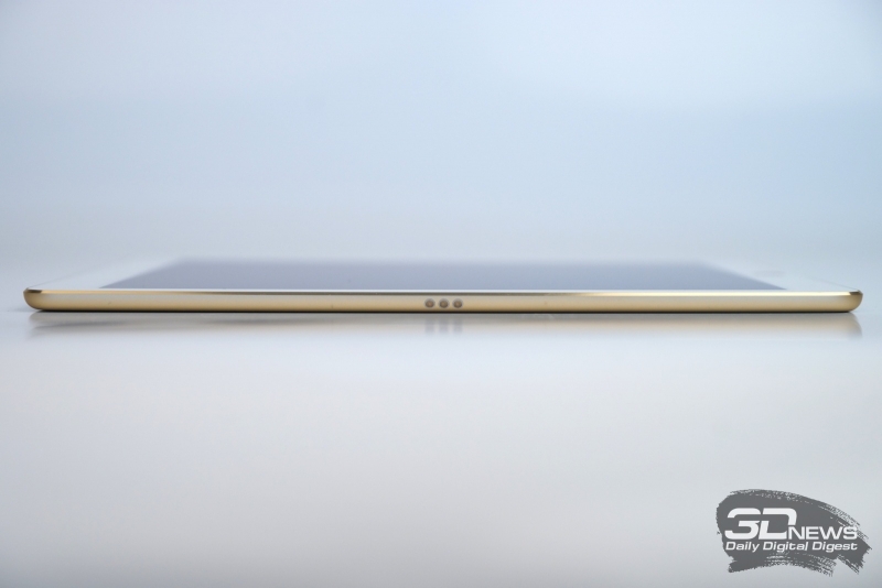 Apple iPad Pro 9,7, левая грань: по центру &ndash; контактная площадка для Smart Keyboard 