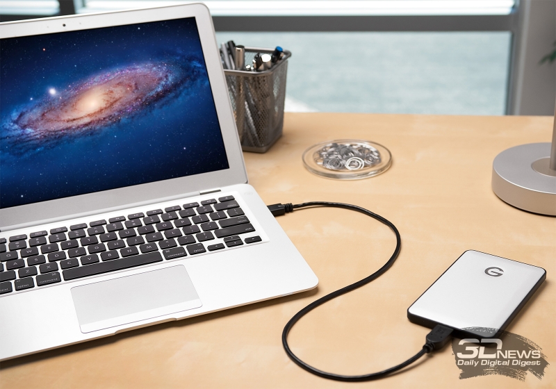  Два мира: Внешний жёсткий диск G-Technology подключён к Apple MacBook Air с SSD внутри 
