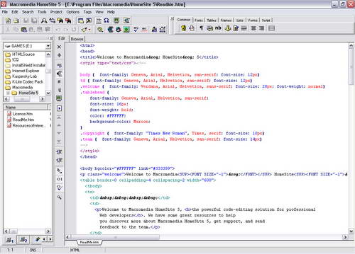  Macromedia HomeSite 
